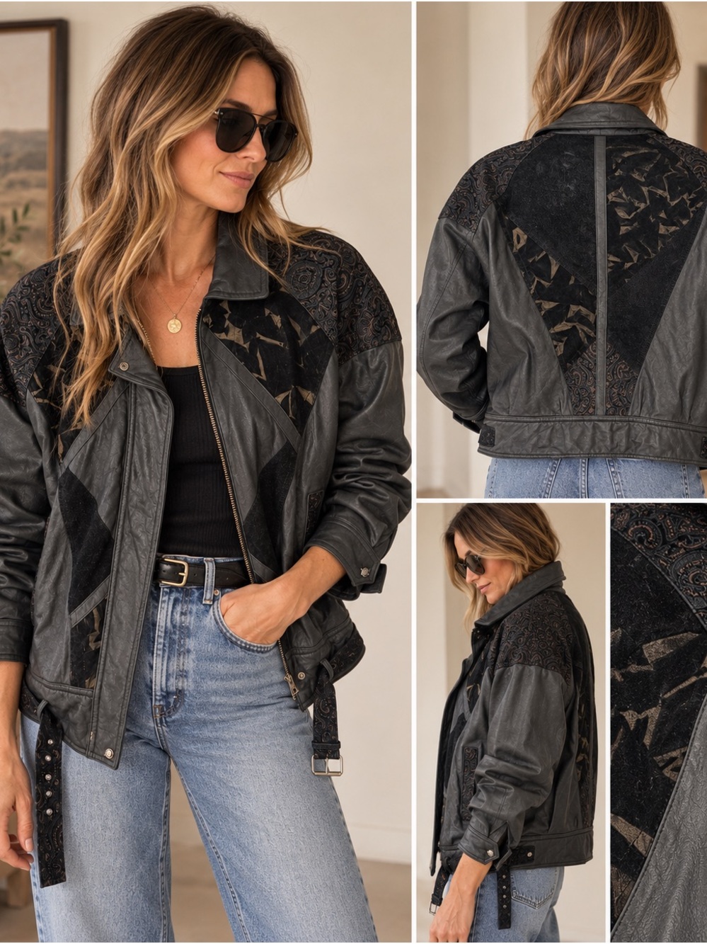 Vintage Cosa Nova Genuine Leather Suede Paisley Jacket